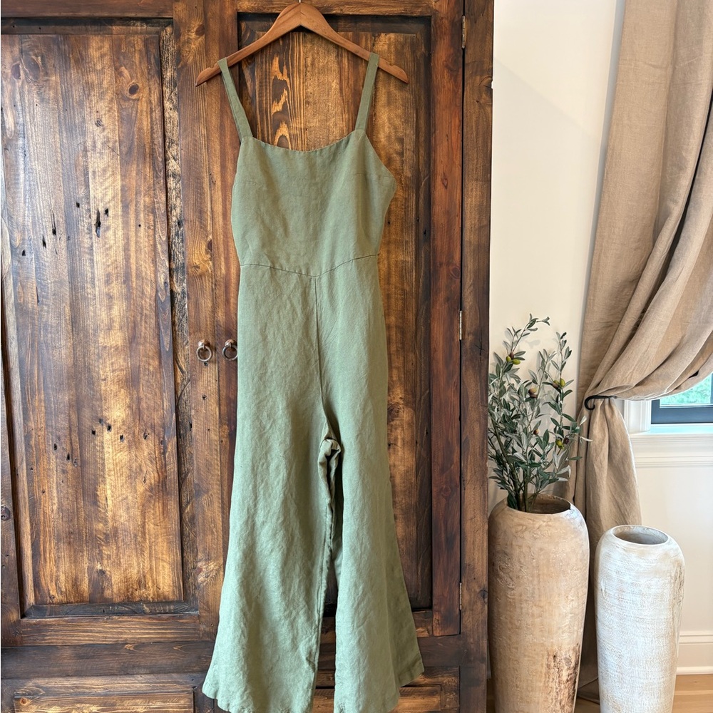 Anthropologie Olive Green Linen Women's Jumpsuit